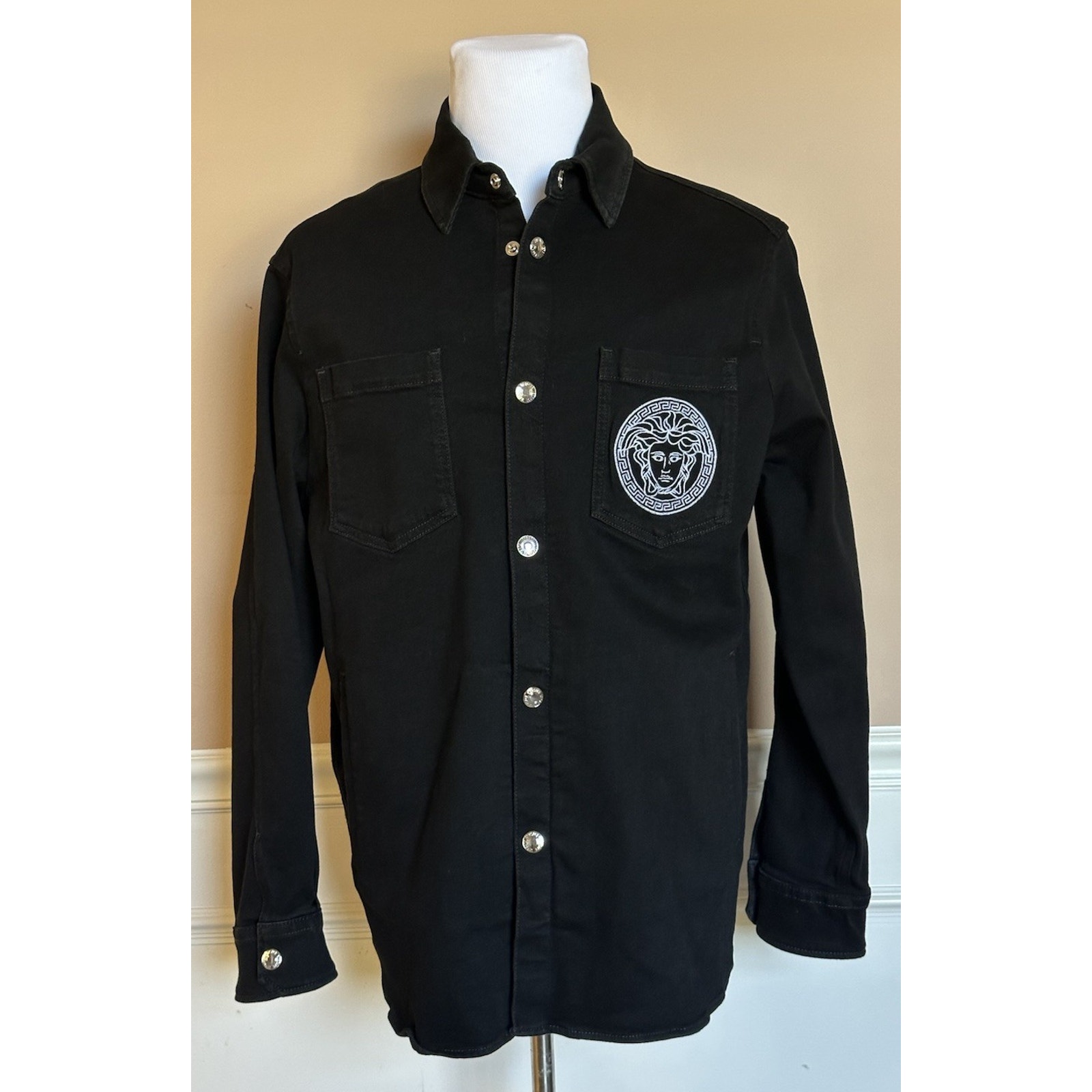 Versace Medusa Blouson Denim Soft Wash Jacket Black 40 Us (50 Euro) 1016845 Nwt